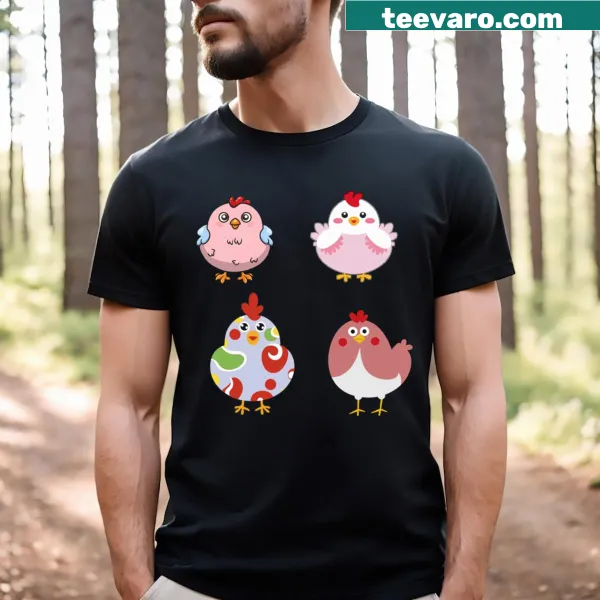 Illustration of cute chubby chickens on a T-shirt