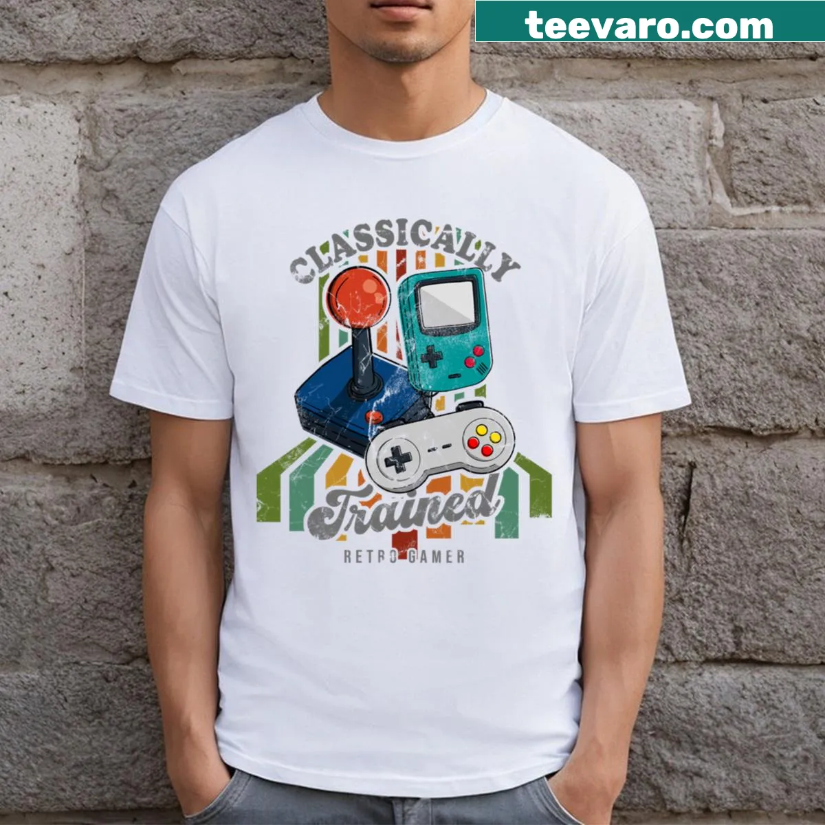 Retro gamer graphic t-shirt with nostalgic design — on a men's t-shirt