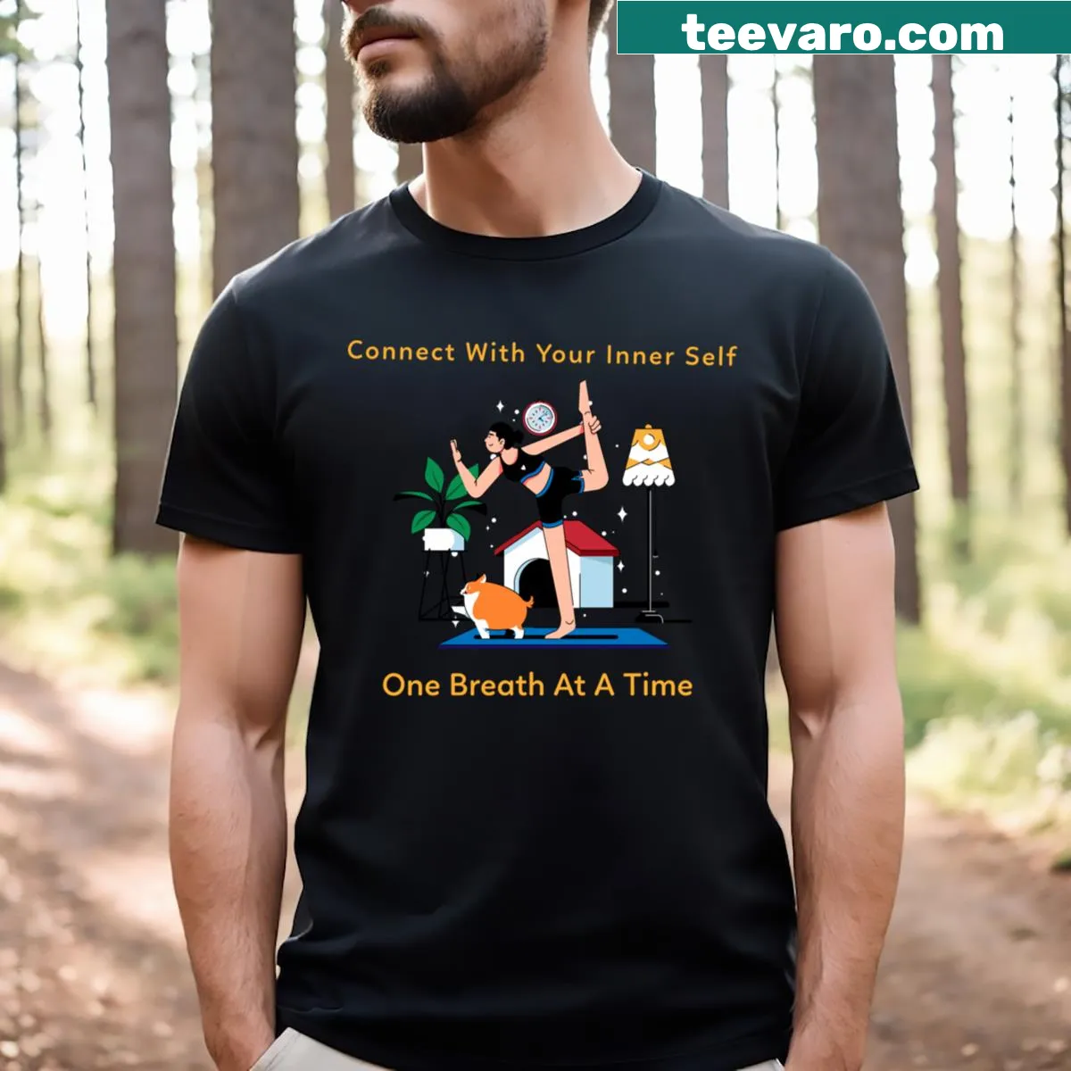 Motivational yoga t-shirt with a mindfulness message. — on a men's t-shirt