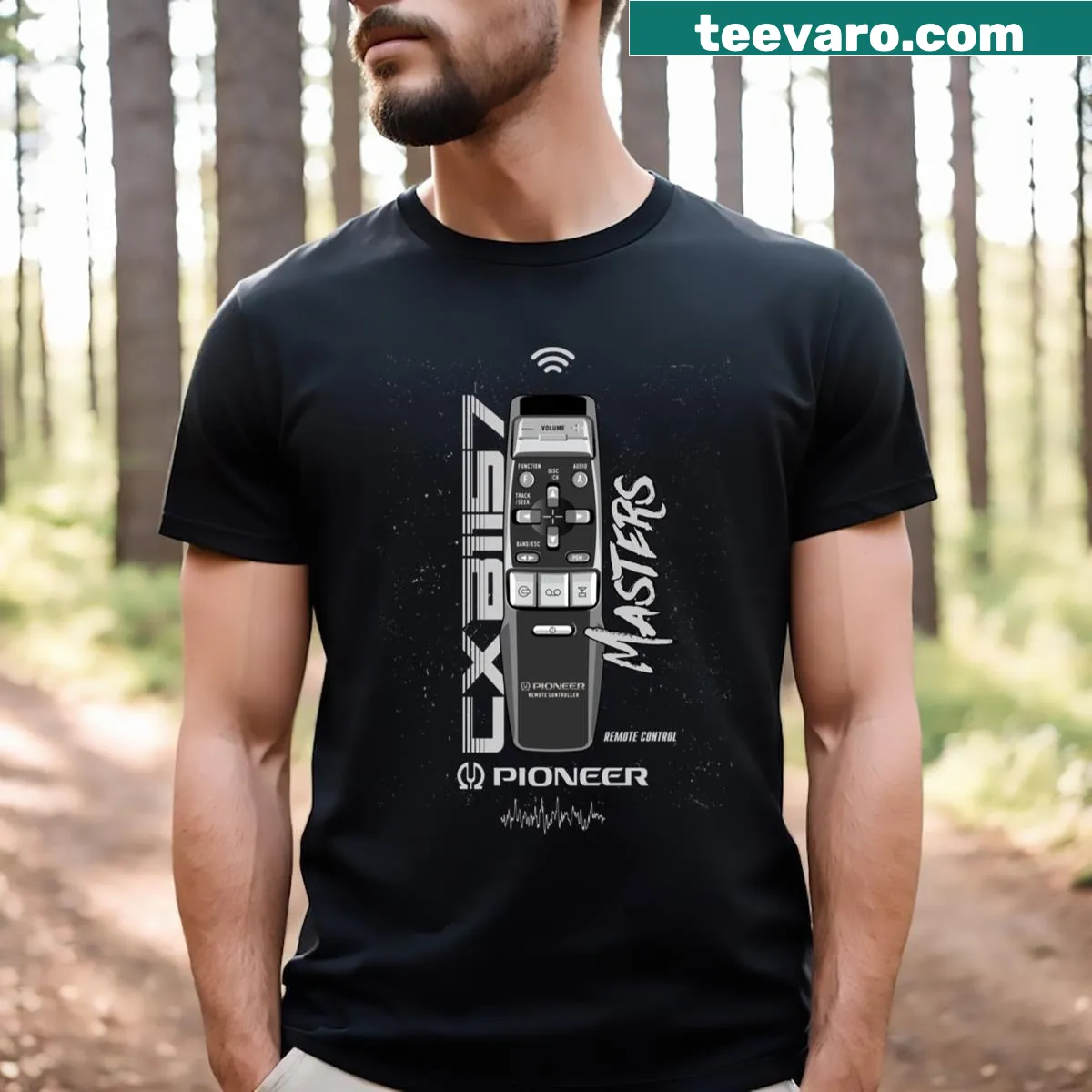 Graphic of a radio remote control with text on T-shirt — on a men's t-shirt