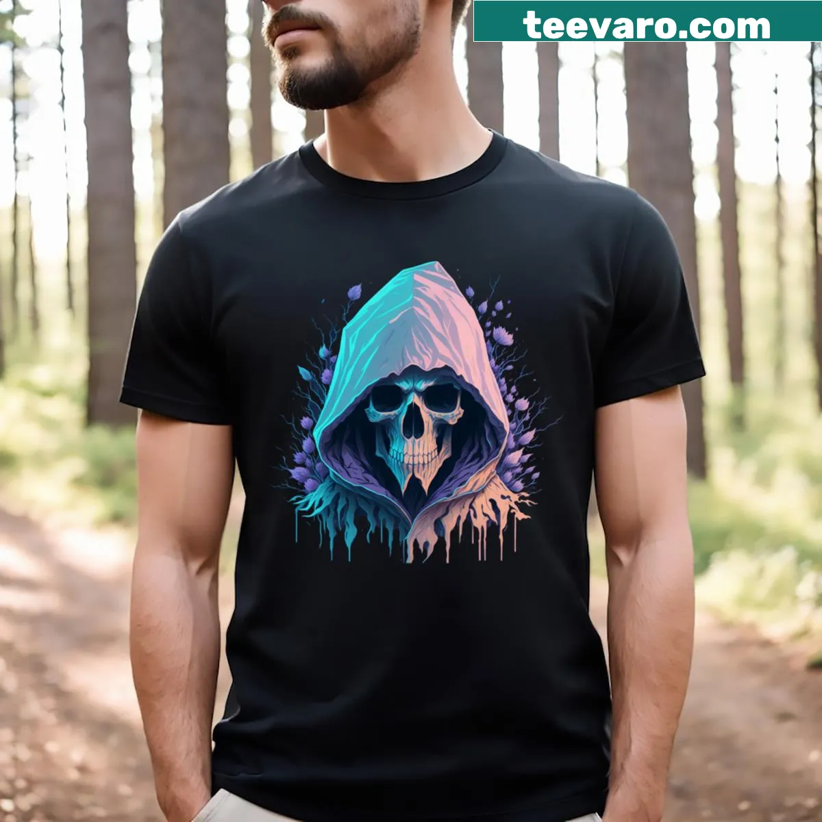Edgy skull illustration on T-shirt conveying danger — on a men's t-shirt