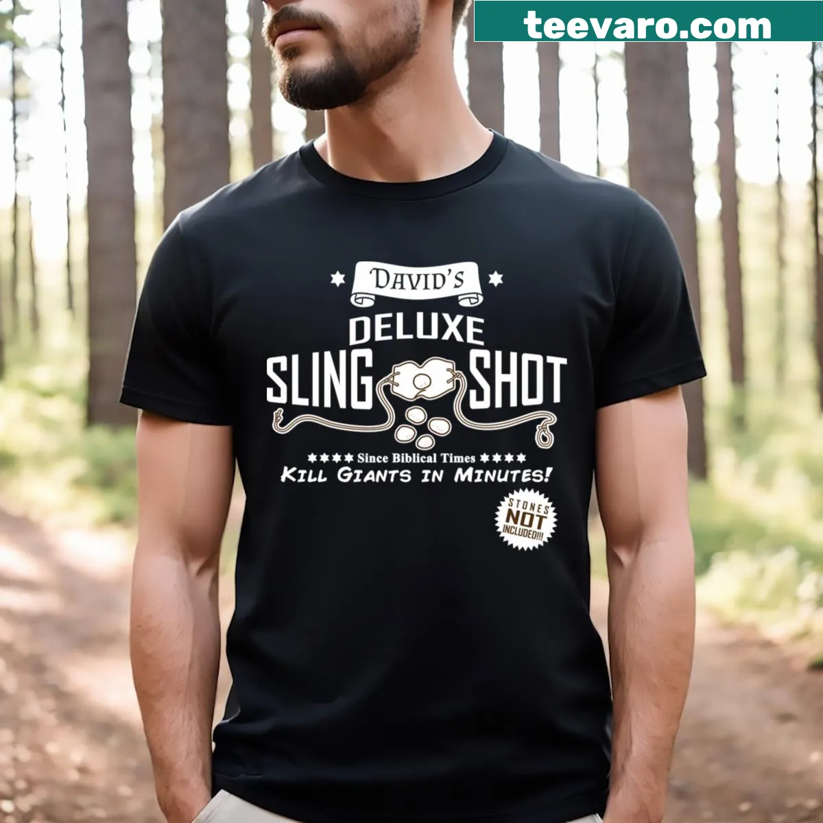 Retro graphic tee inspired by the David and Goliath story — on a men's t-shirt