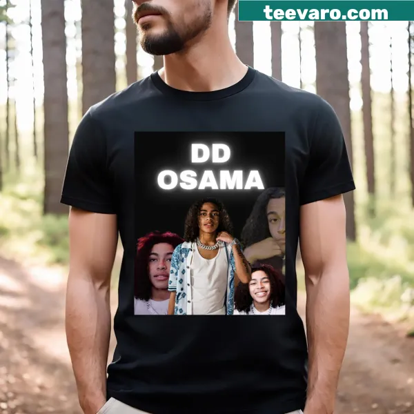 Bold typography graphic featuring 'Dd Osama' on a T-shirt