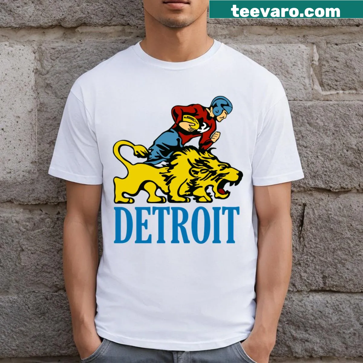 Historical T-shirt featuring the Detroit Lions' significant years. — on a men's t-shirt