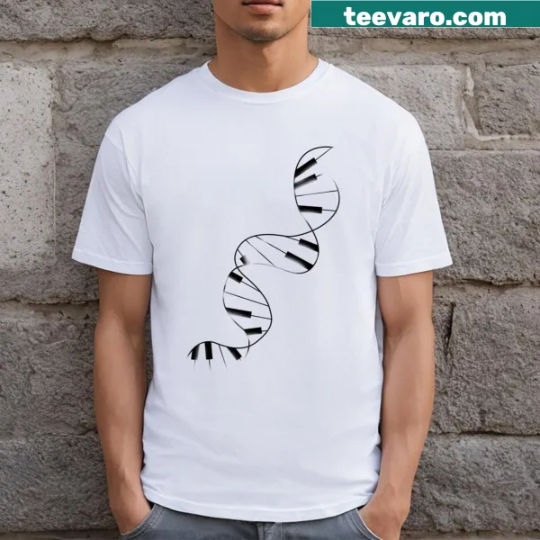 Elegant graphic tee featuring the phrase 'Dna Piano' in stylish typography