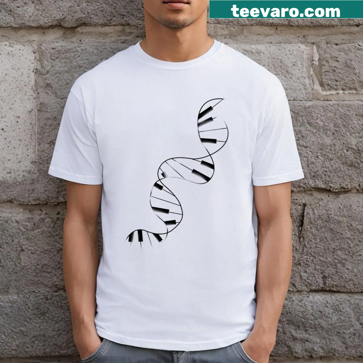 Elegant graphic tee featuring the phrase 'Dna Piano' in stylish typography — on a men's t-shirt