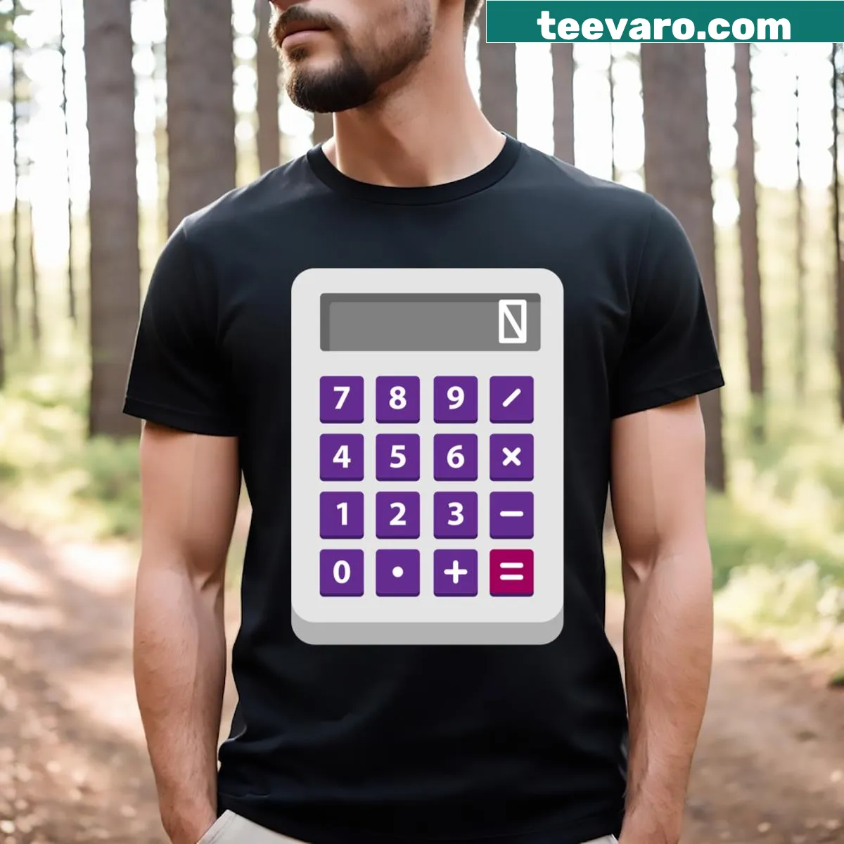 Humorous accountant Halloween T-shirt with calculator graphic — on a men's t-shirt