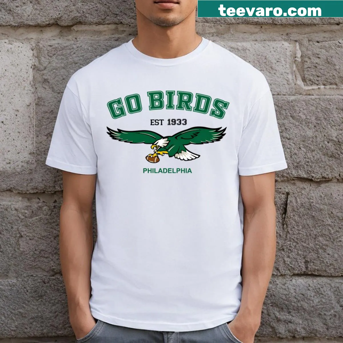 Vintage Eagles T-shirt featuring established year and football graphic. — on a men's t-shirt