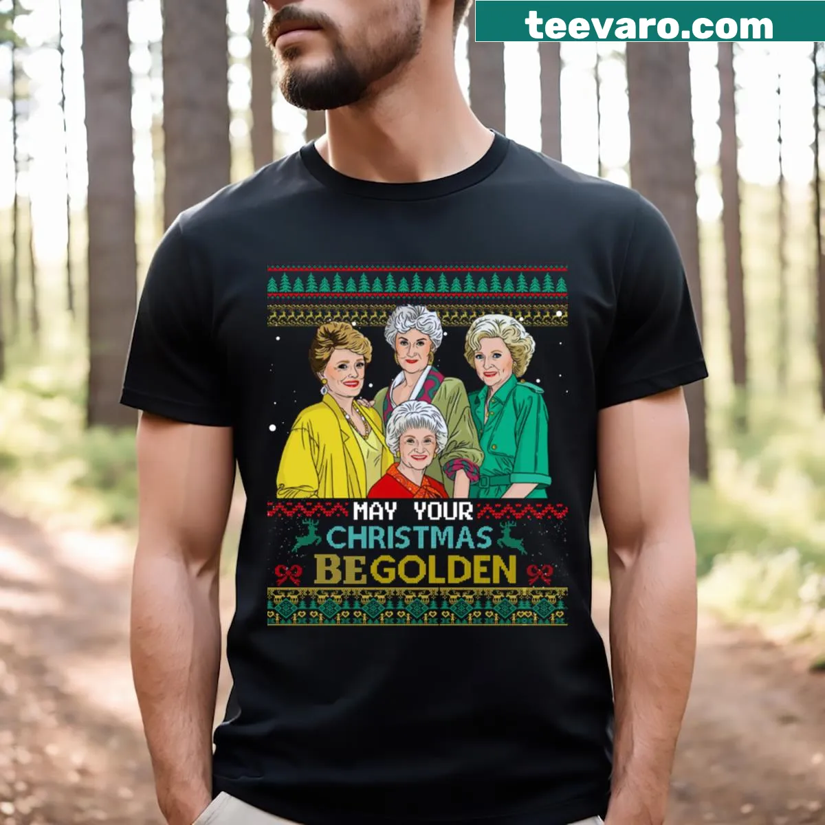 Festive Golden Girls Christmas t-shirt with nostalgic design — on a men's t-shirt