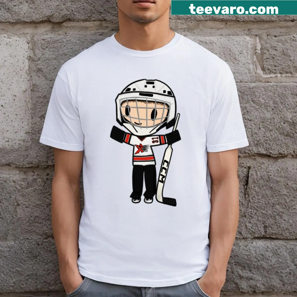Illustration of hockey player Lucas Sena on a t-shirt — on a men's t-shirt
