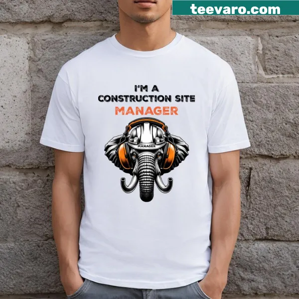 Illustrated t-shirt featuring an elephant as a construction site manager