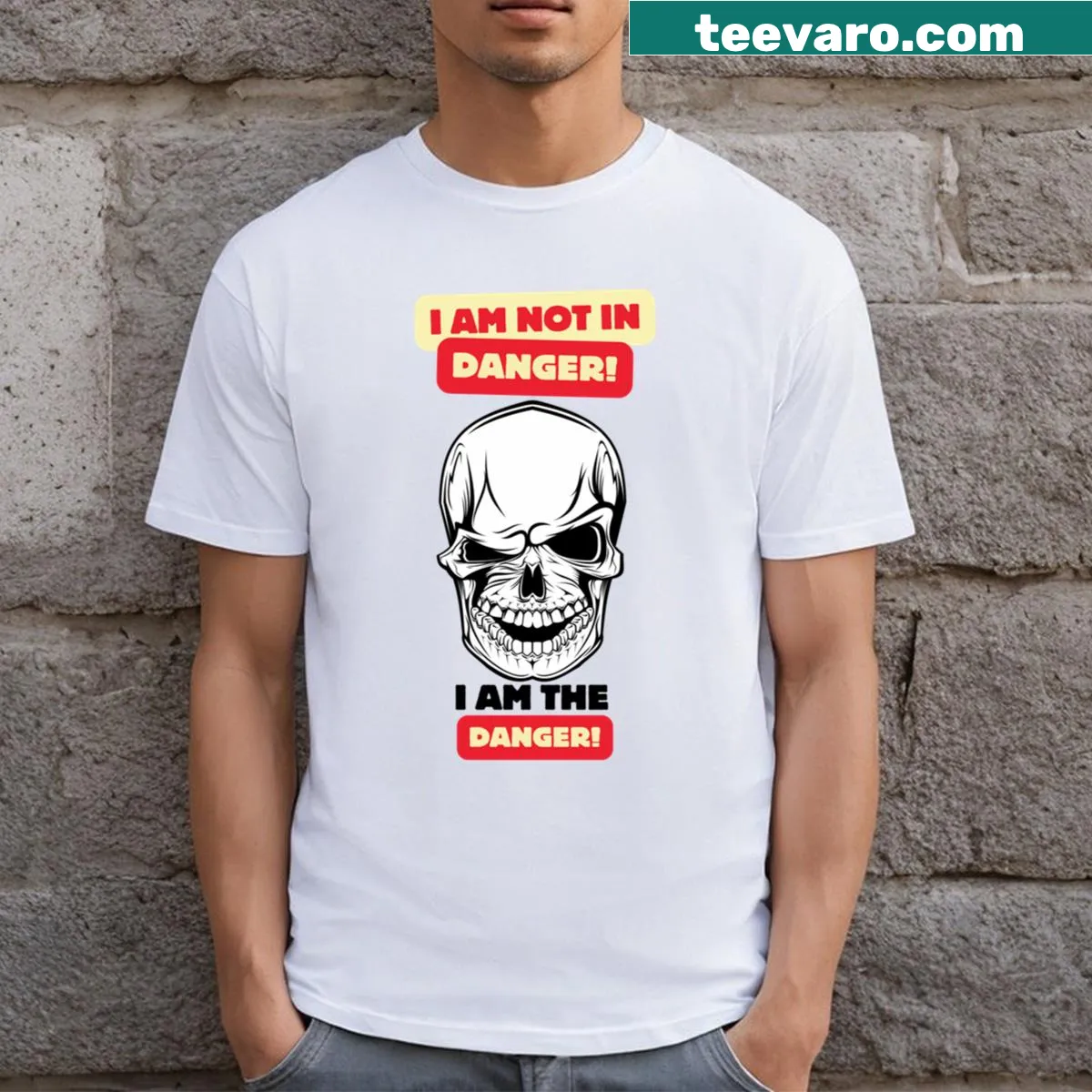 Text graphic proclaiming 'I Am The Danger' on a t-shirt — on a men's t-shirt