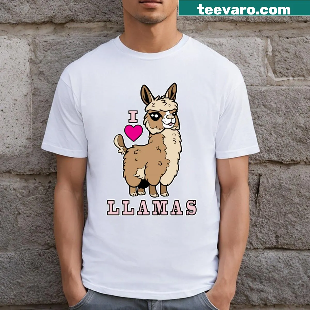 Whimsical llama graphic on a T-shirt — on a men's t-shirt