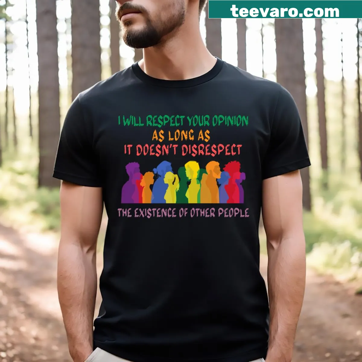 Witty T-shirt with a message about respecting opinions — on a men's t-shirt