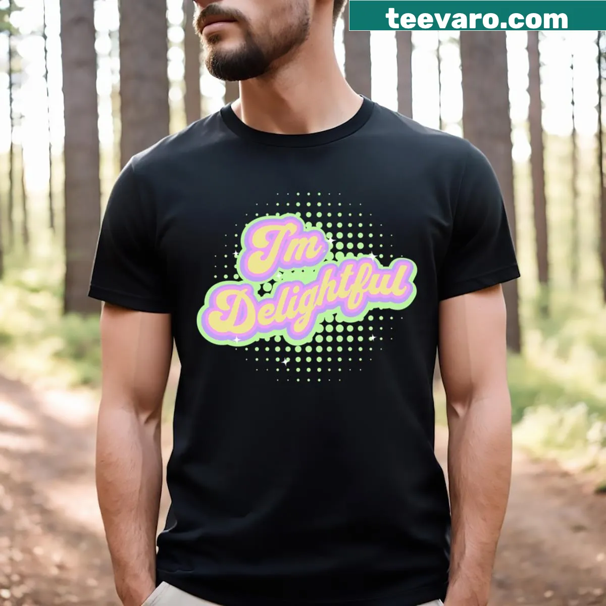 Simple t-shirt featuring the uplifting phrase 'I'm Delightful' — on a men's t-shirt