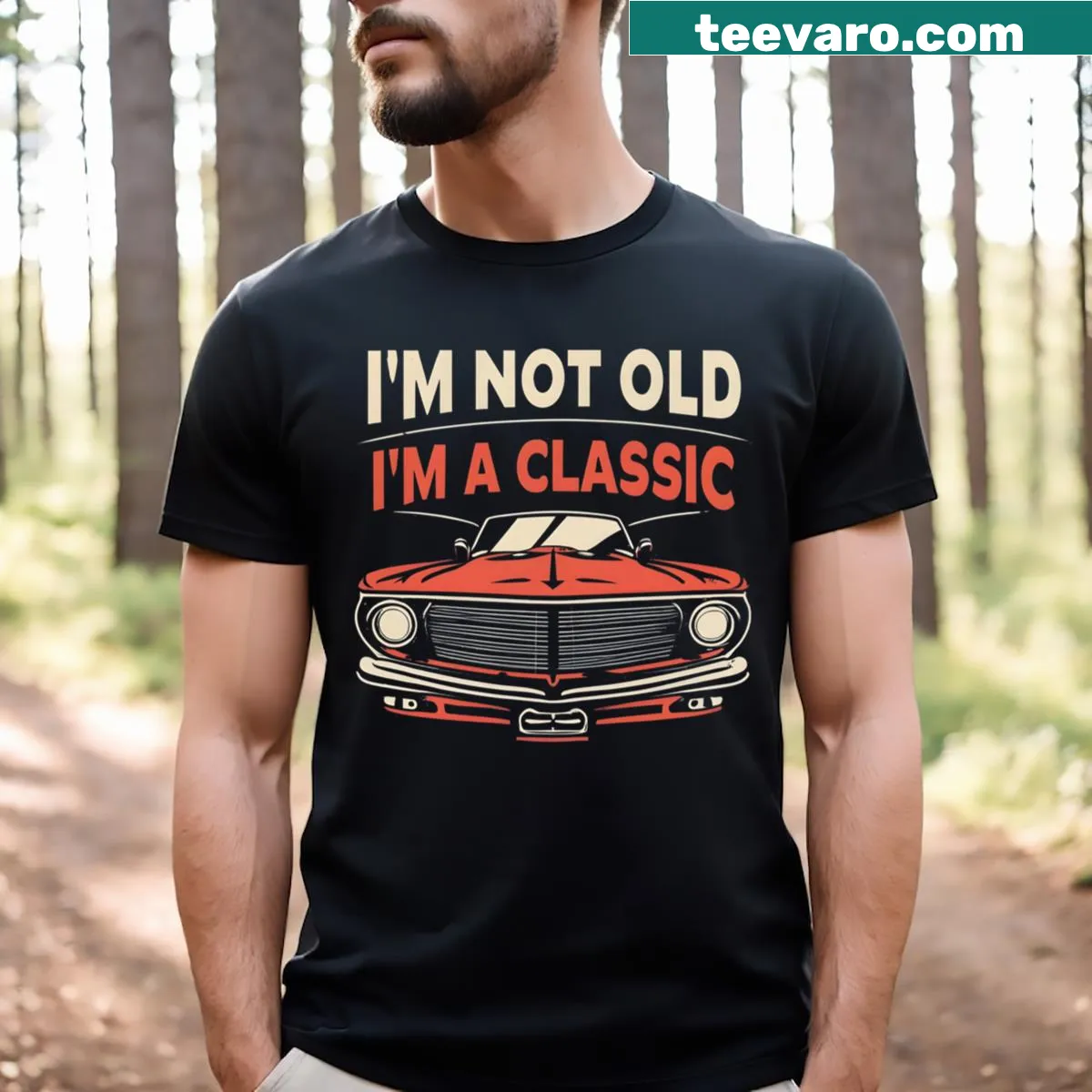Wholesome text comparing aging to a vintage car on a t-shirt — on a men's t-shirt
