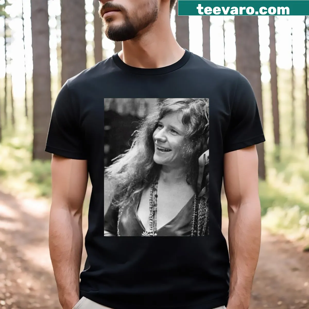 Vintage Janis Joplin Poster T-shirt with concert-inspired design — on a men's t-shirt