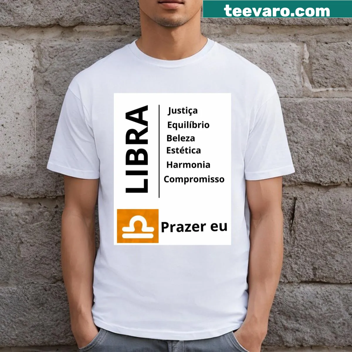 Typographic design featuring the Libra sign and justice theme — on a men's t-shirt