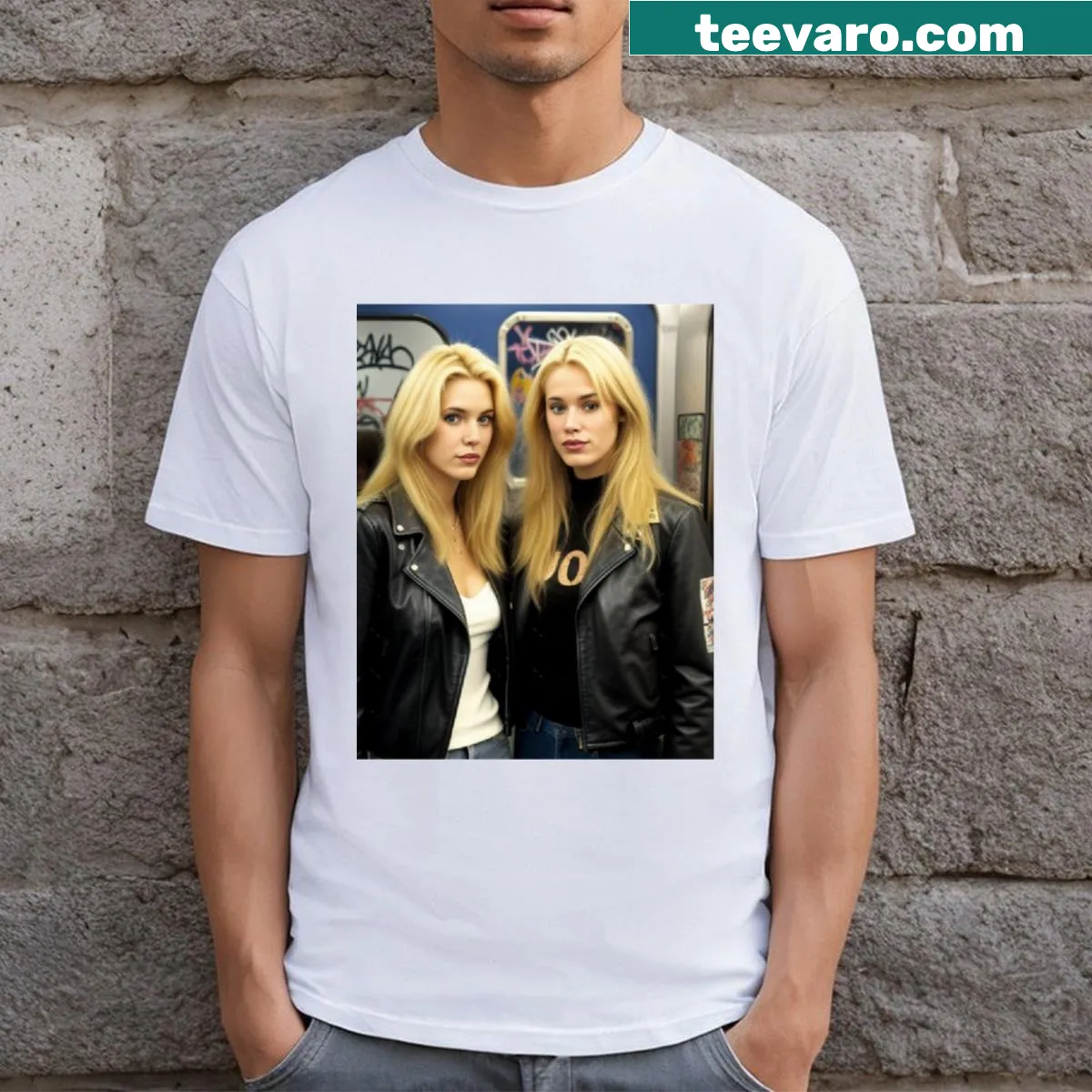 Retro-style Metal Music Rock Girls 80's t-shirt with bold graphics. — on a men's t-shirt