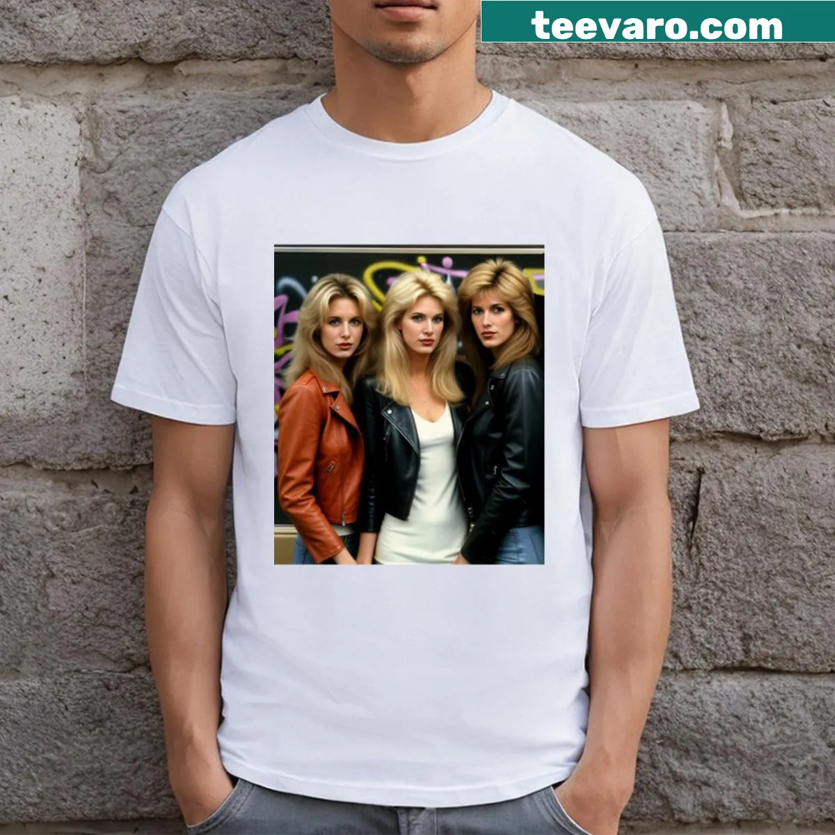 Vintage distressed Metal Rock Girls of the 80's t-shirt with dynamic imagery. — on a men's t-shirt