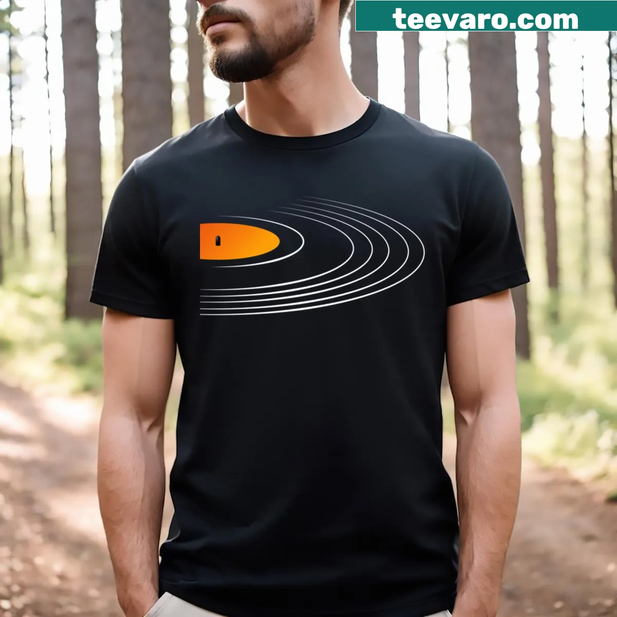 Vintage-style T-shirt featuring a classic vinyl record graphic — on a men's t-shirt