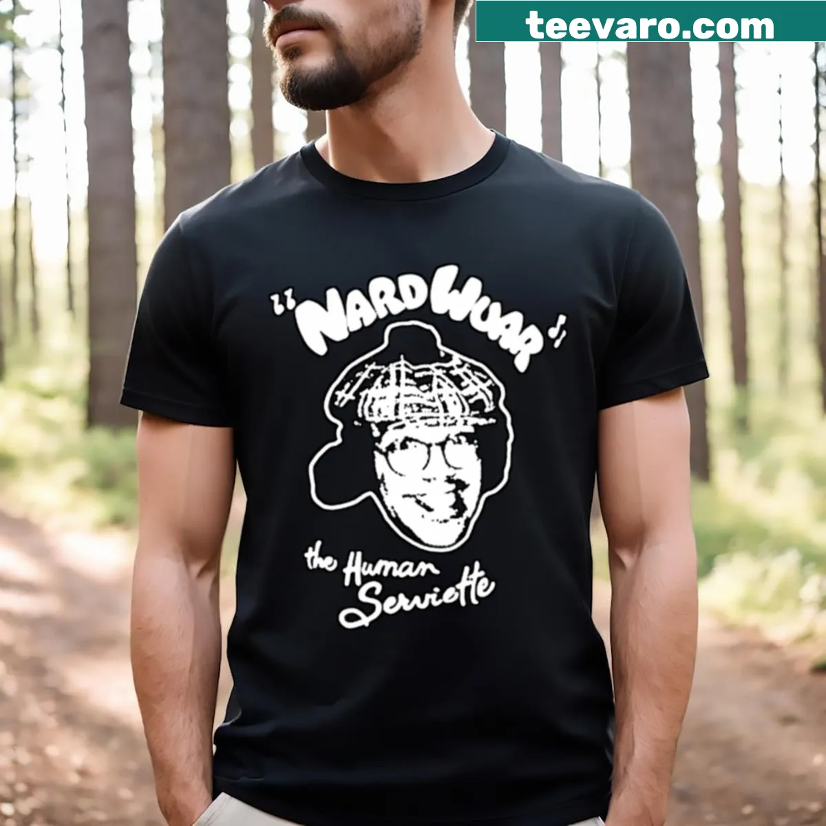 Illustration of Nardwuar on a T-shirt. — on a men's t-shirt