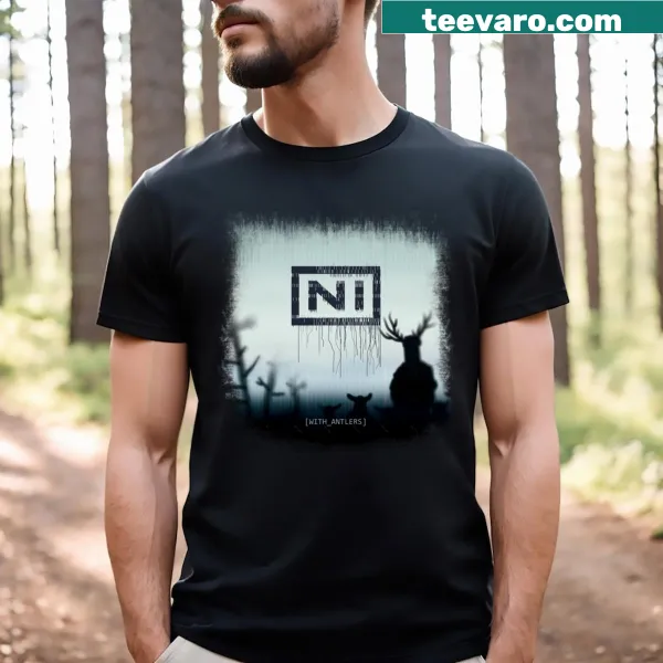 Humorous album cover parody T-shirt with knights and antlers