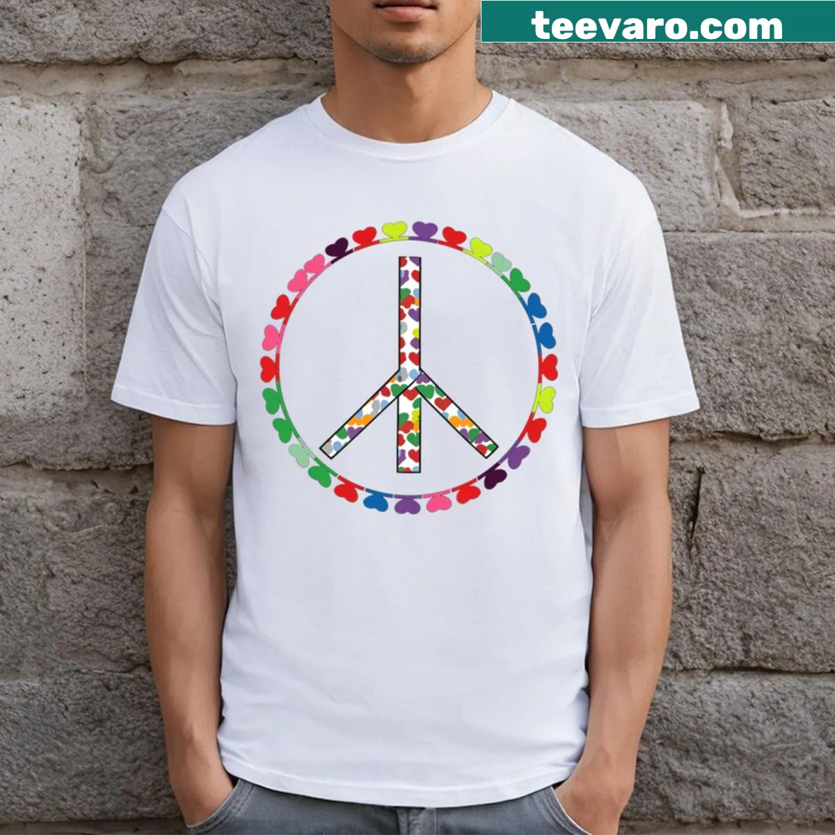 T-shirt with 'Peace And Love' typography — on a men's t-shirt