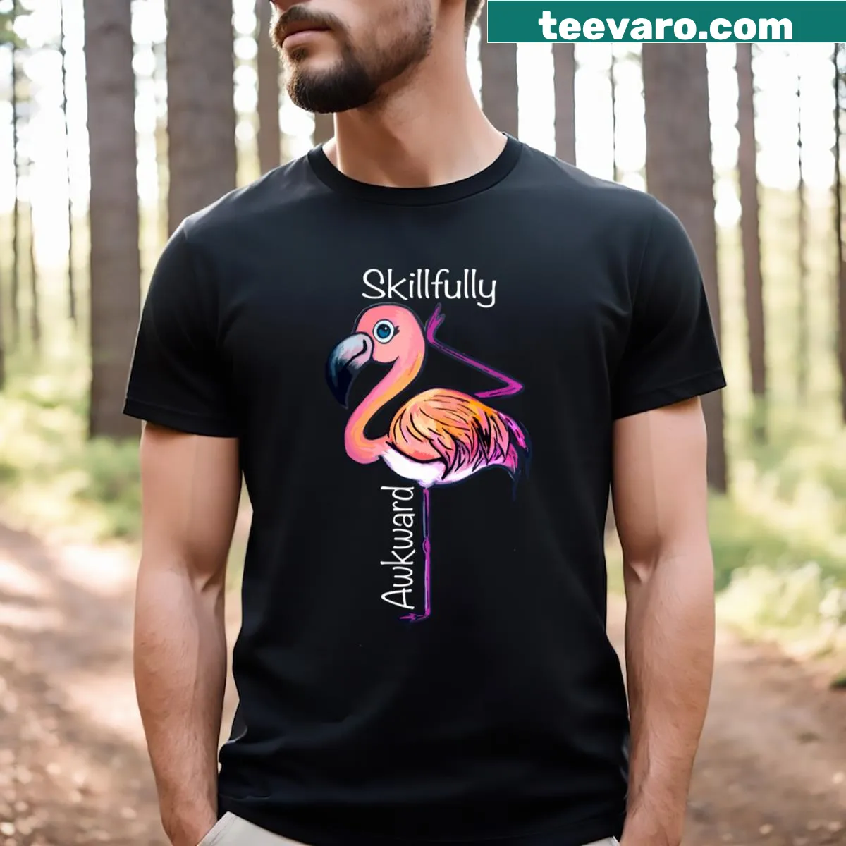 Illustration of a pink flamingo on a casual t-shirt — on a men's t-shirt