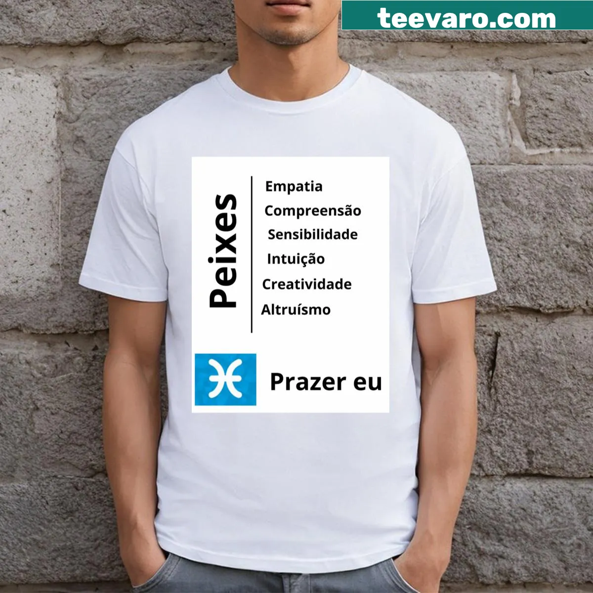 Typographical design of the Pisces symbol on a t-shirt. — on a men's t-shirt
