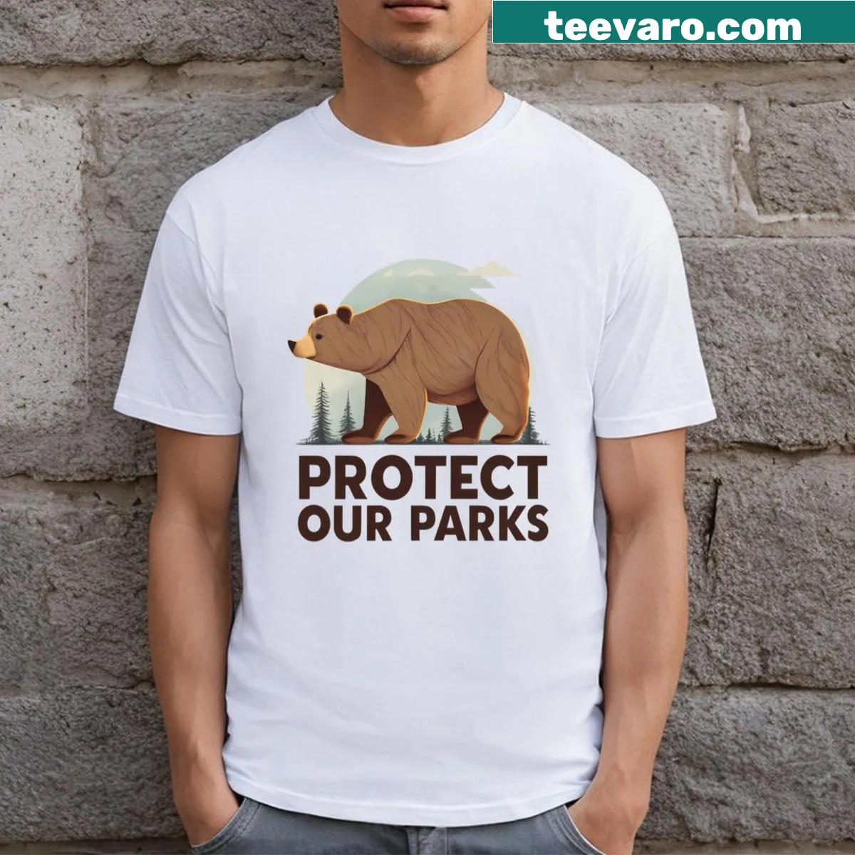 T-shirt with a bold message promoting park conservation. — on a men's t-shirt