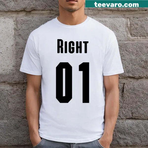 T-shirt featuring the phrases 'Right And Left 1 And 2' in bold typography