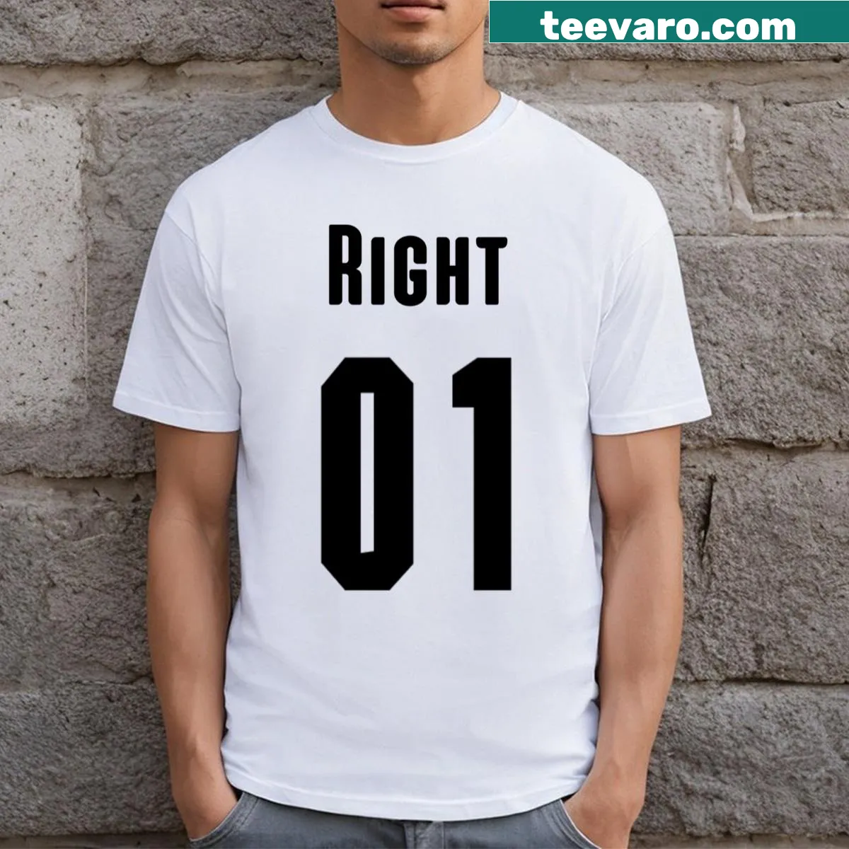 T-shirt featuring the phrases 'Right And Left 1 And 2' in bold typography — on a men's t-shirt
