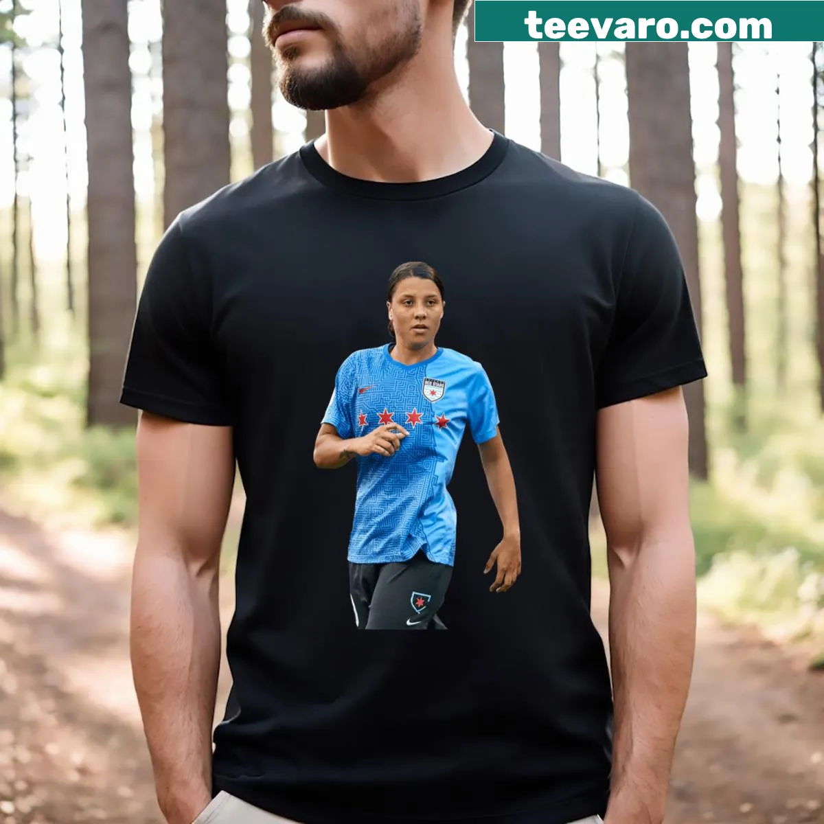 T-shirt featuring Samantha Kerr's name for Chicago Red Stars fans — on a men's t-shirt