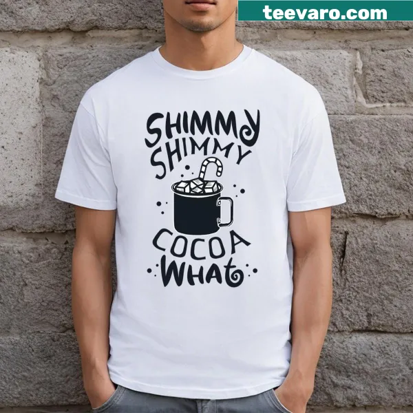 Playful t-shirt with 'Shimmy Shimmy Cocoa What' text
