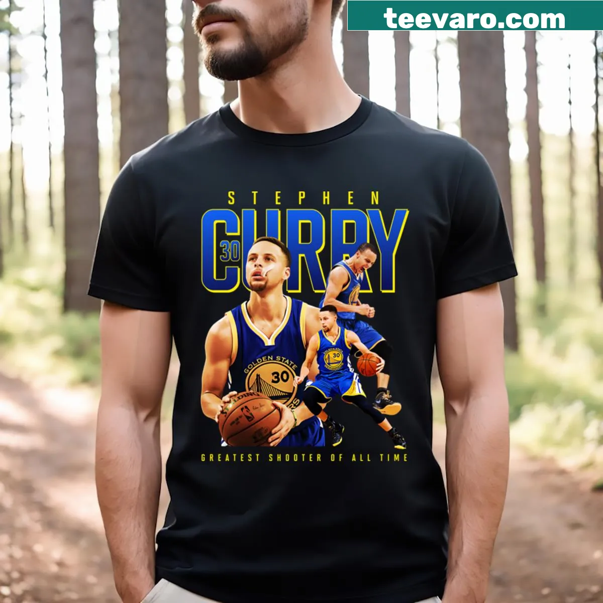 T-shirt featuring Steph Curry's number 30 for the Golden State Warriors — on a men's t-shirt