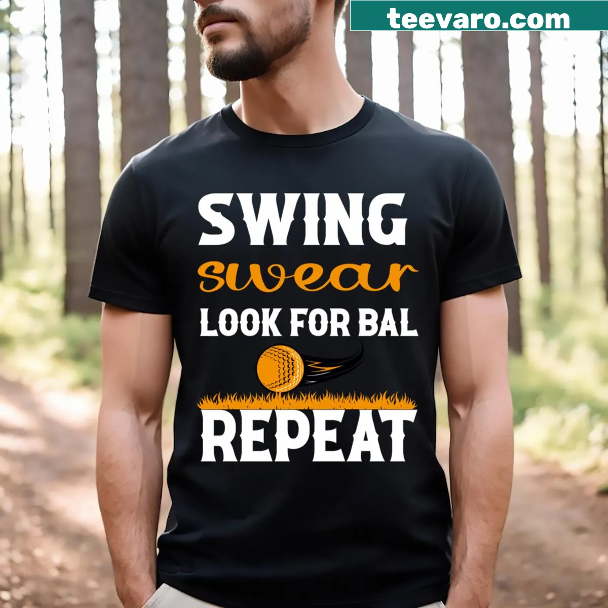 Funny golf t-shirt with humorous text about golfing antics — on a men's t-shirt