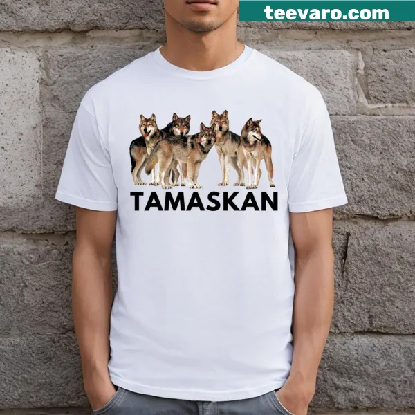 Illustrated T-shirt featuring a Tamaskan dog design