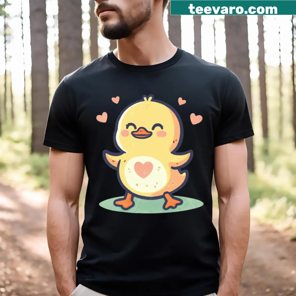 Adorable tiny duck illustration on a T-shirt for everyday wear — on a men's t-shirt