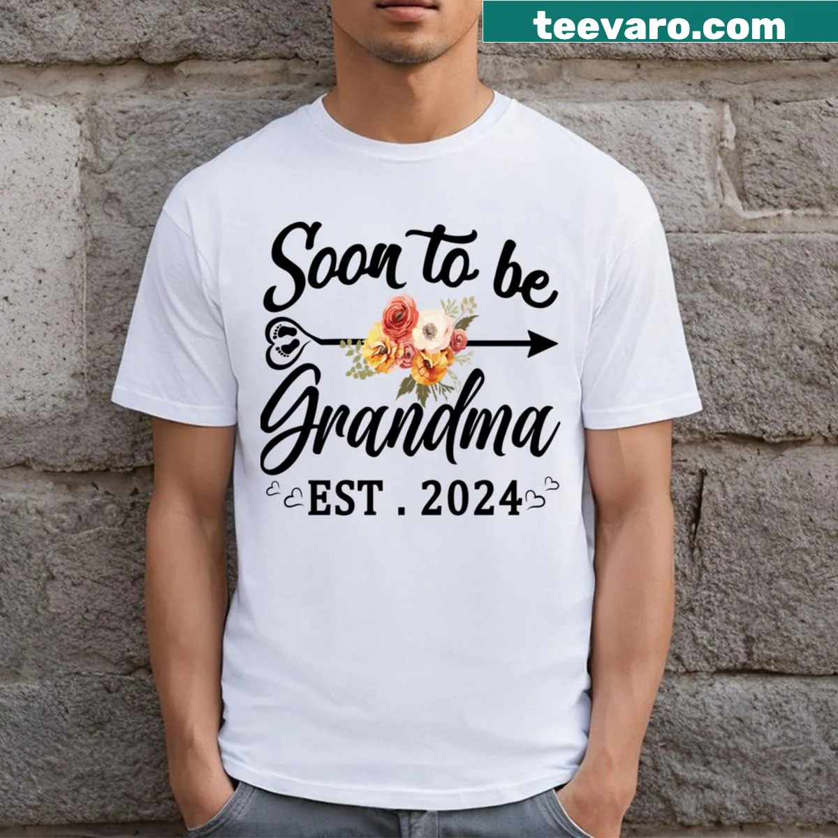 T-shirt announcing 'Promoted To Grandmother Est 2024' for expecting grandmas — on a men's t-shirt