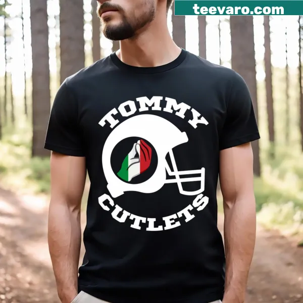 Illustration of an American football and Tommy Cutlets text on a T-shirt
