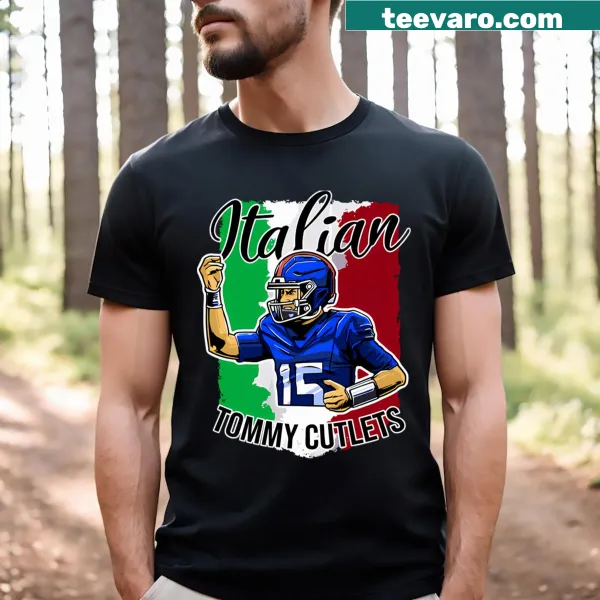 Illustration of Tommy Cutlets on a t-shirt showcasing whimsical character
