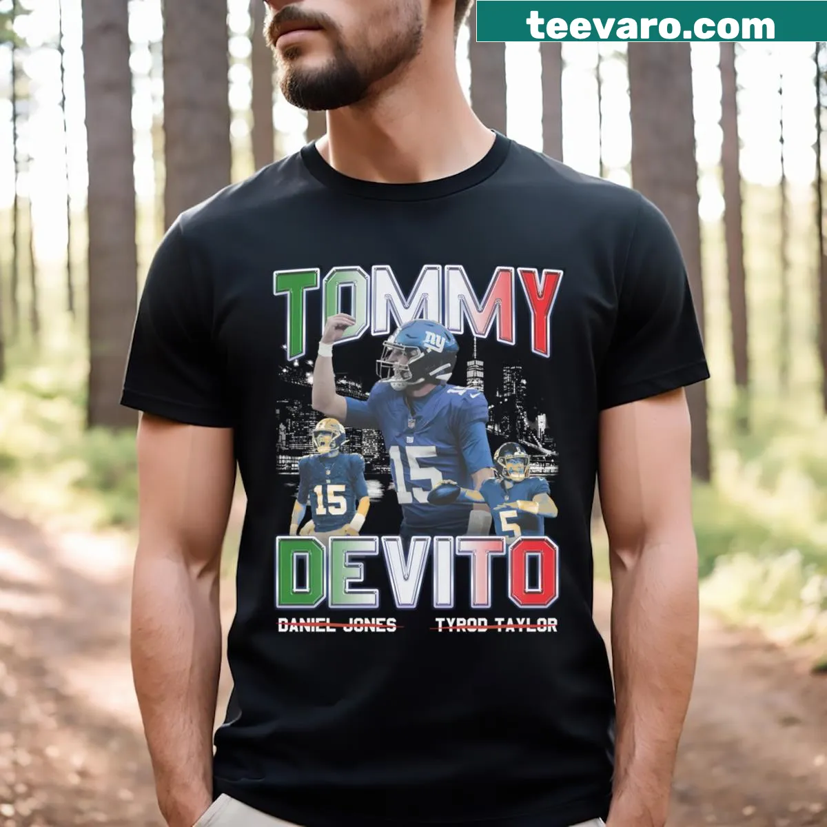 Nostalgic Tommy Devito 90s text T-shirt for retro fans — on a men's t-shirt