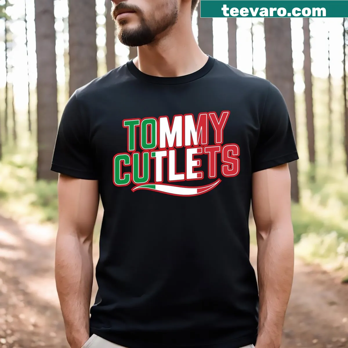 Illustrated T-shirt featuring Tommy Devito, known as Tommy Cutlets. — on a men's t-shirt