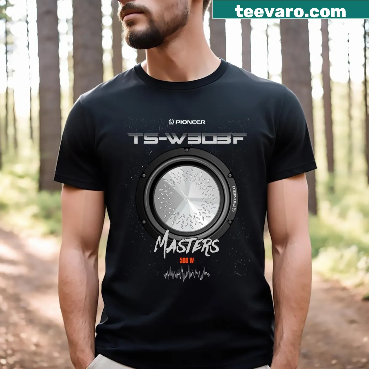 Ts W303f Subwoofer T-shirt with a playful illustration for audio enthusiasts — on a men's t-shirt