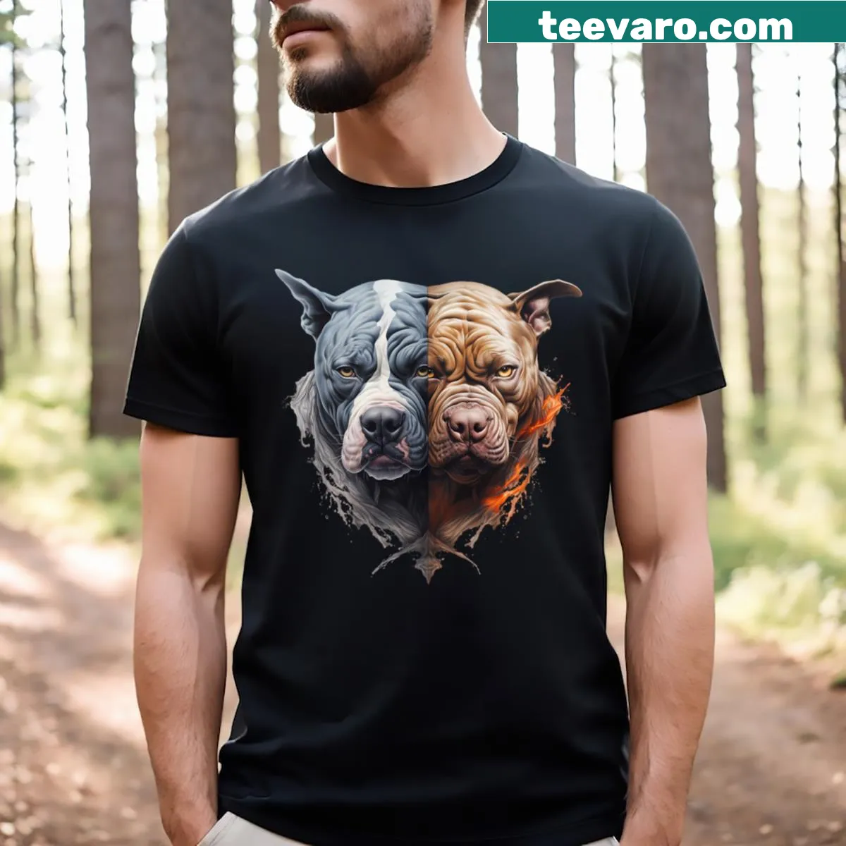 Illustration of two different pit bulls on t-shirt — on a men's t-shirt