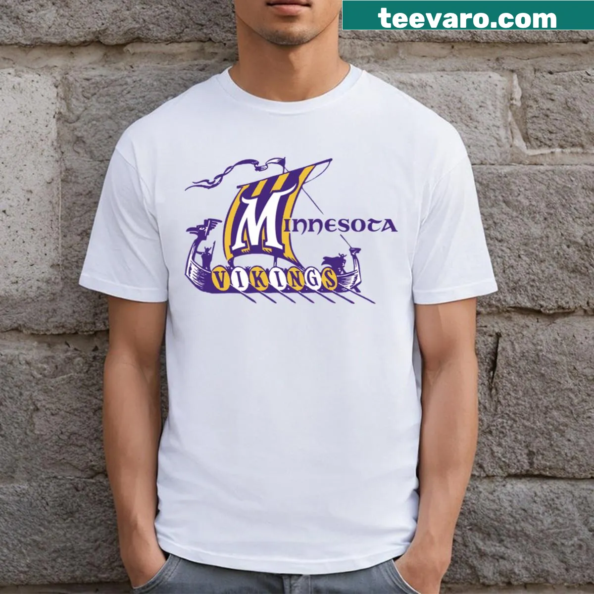 Vintage-inspired Minnesota Vikings ship graphic t-shirt — on a men's t-shirt