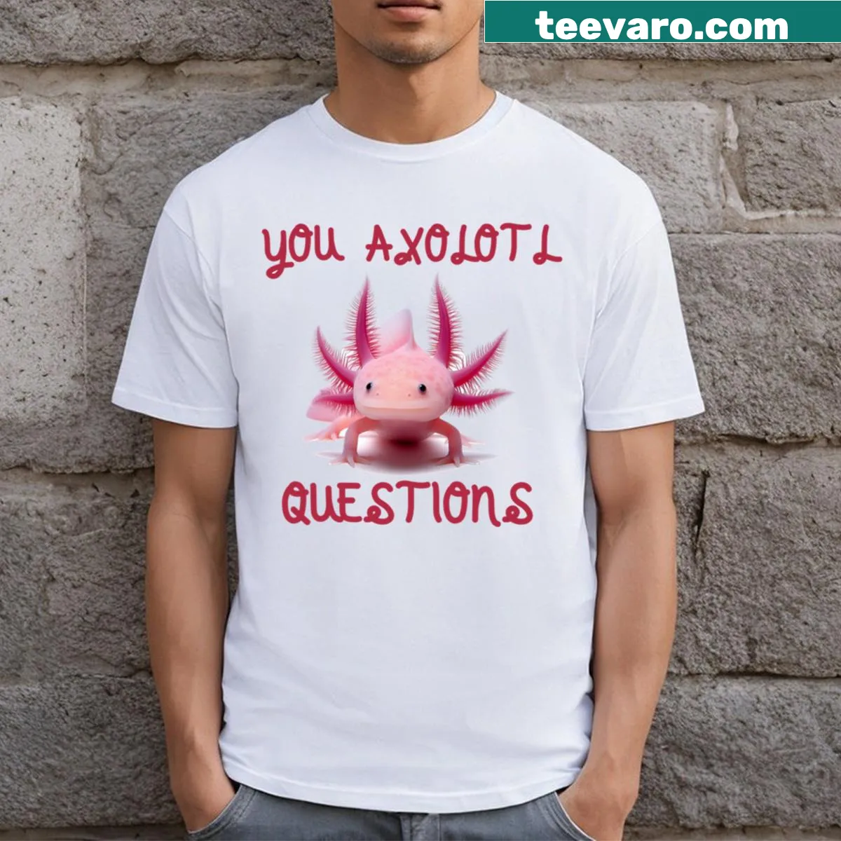 Cute axolotl illustration with text for pet lovers — on a men's t-shirt