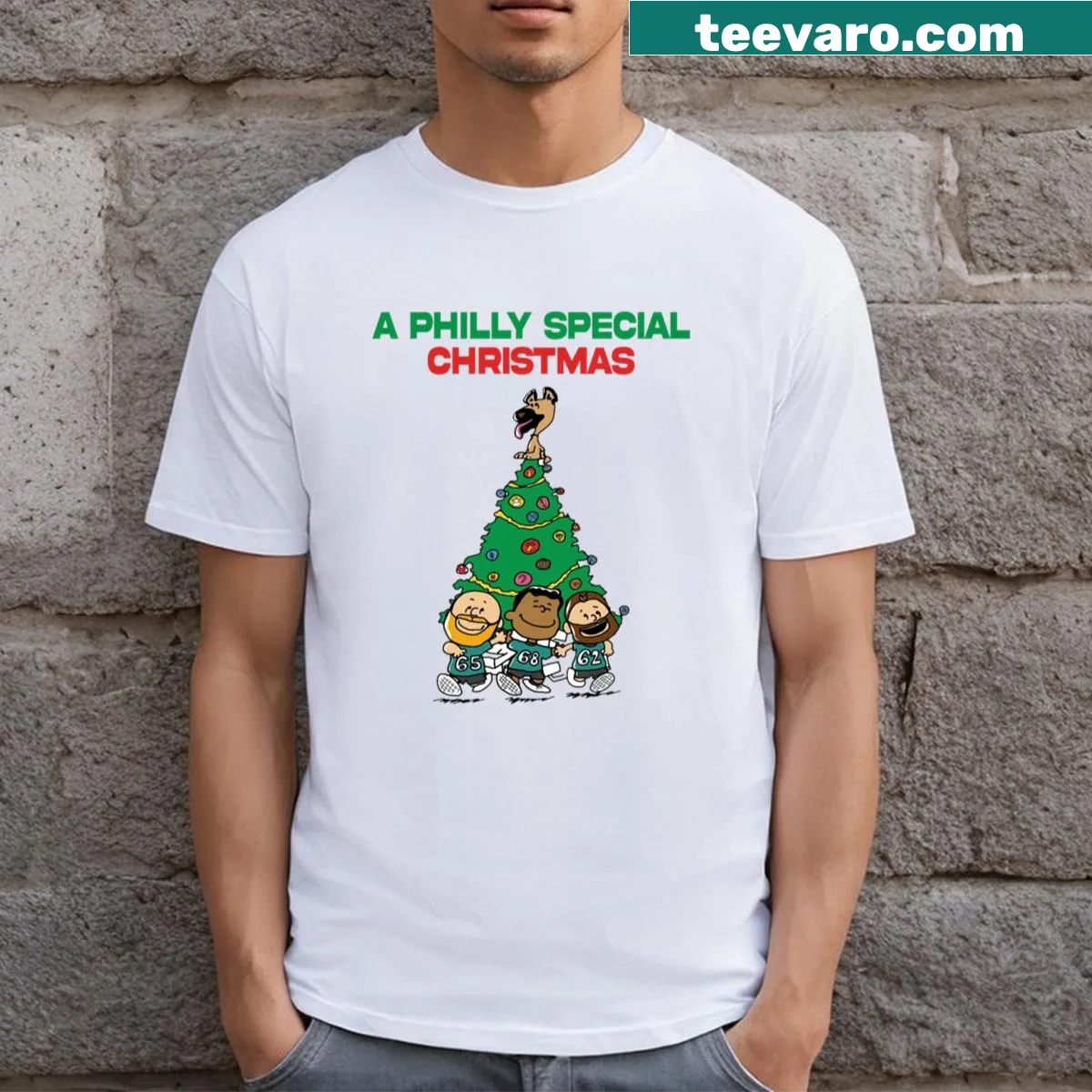 Philly-themed Christmas T-shirt for festive occasions — on a men's t-shirt