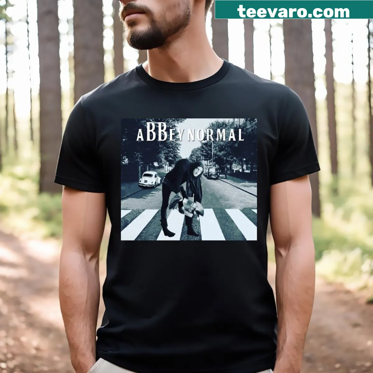Witty T-shirt with the phrase 'Abbey Normal' for humor lovers — on a men's t-shirt